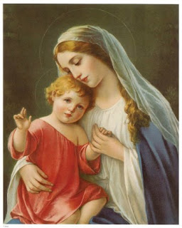 Virgin Mary with cute child Jesus drawing art image