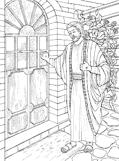 Jesus Christ knocking on the door coloring page sketch religious Christian downloads for free