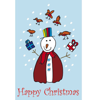 Smiling iceman wishes Happy Christmas with gifts for kids color drawing photo free Christian Christmas download