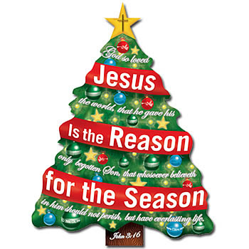 Jesus is the reason for the season words decorated beautifully to the Christmas tree free download Christian Christmas photos and clip arts