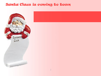 Santa Claus is coming to town Power point background with Santa Claus doll(clip art) showing list of gifts pictures for Christians Christmas download for free