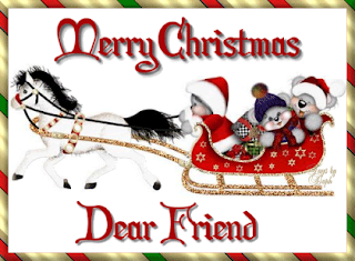 Merry Christmas card to friend cute teddys on reindeer in Santa Claus dress Christmas Christian picture download for free