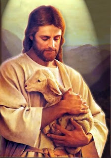 Religious photo of Jesus holding the lamb in his hands