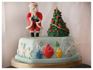 Christmas cake designed with Christmas baubles, Christmas tree, Santa Claus religious design picture free download Christian image