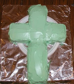 Celtic cross cake with green frosting