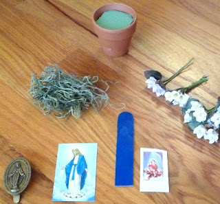 Display of material for Mary garden