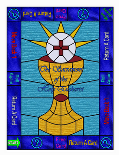 Board game with a communion chalice and eucharist in the center