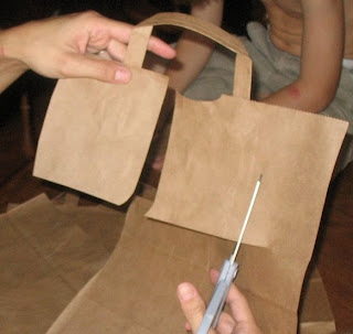 Squares cut out of paper bag with handle