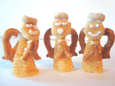 Angel Snacks Bugles, Oyster Cracker, Pretzels, and frosting made into angels