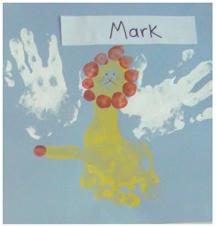Hand-print painting of a lion for Mark