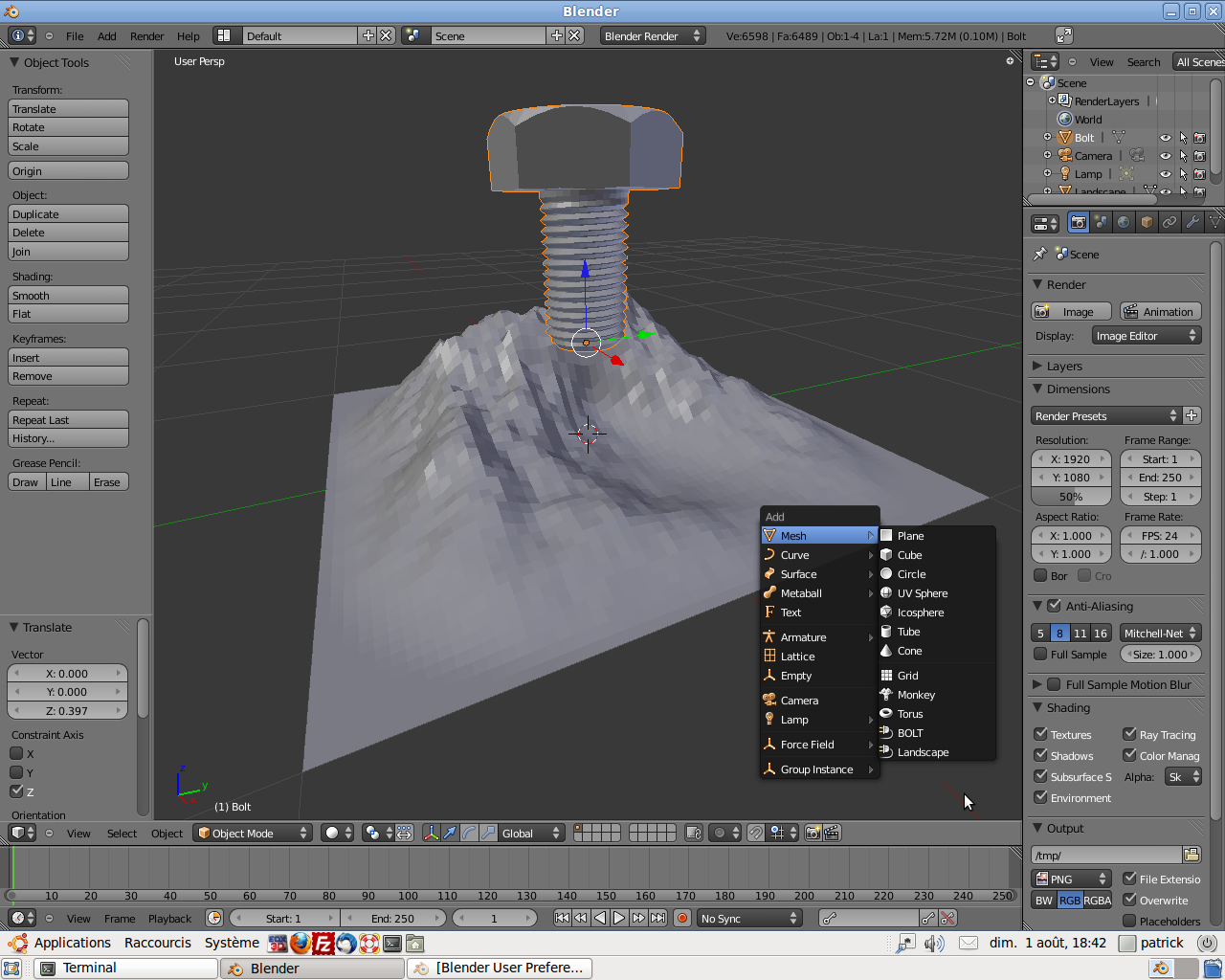 blender4d Script ANT Landscape et Bolt Factory Blender 2.5