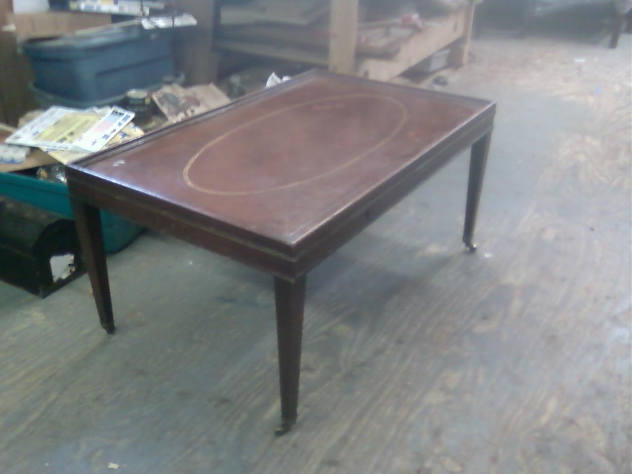 John Mark Power, Antiques Conservator: Mahogany Coffee Table With The next two photos show some close up shots detailing the damage to the leather. - John Mark Power, Antiques Conservator: Mahogany Coffee Table With