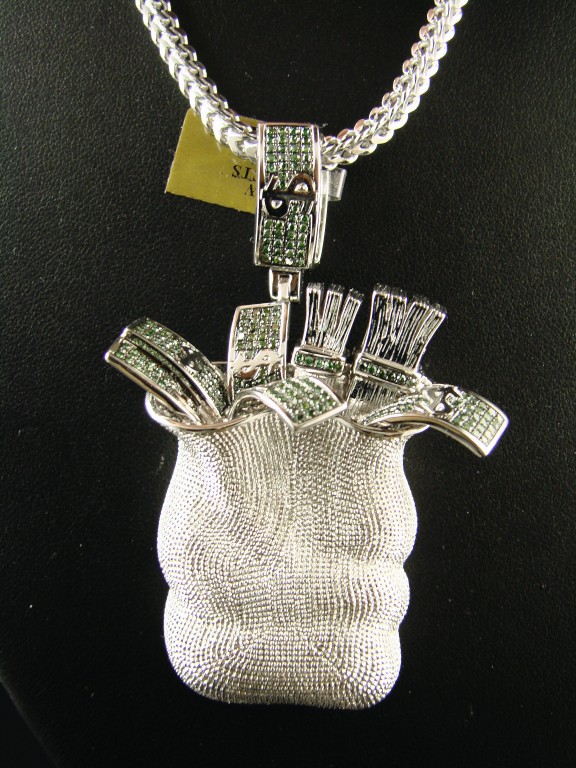 new_york_jewels MENS XL MONEY BAG GREEN DIAMOND PENDANT 10K 3.0 CT