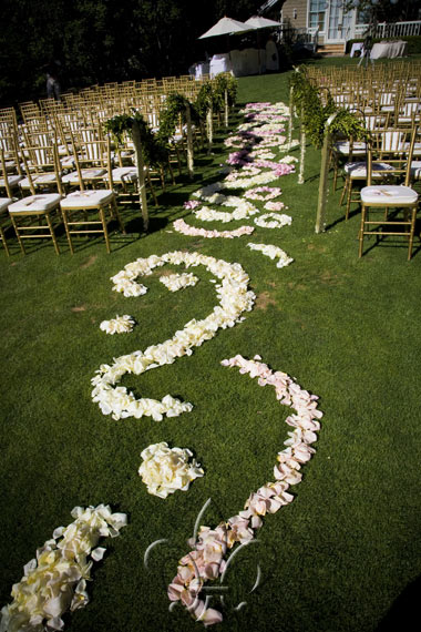 petal covered aisle