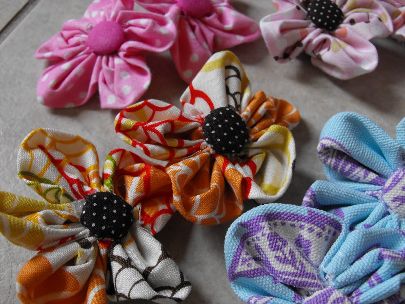 a little of this, a little of that Fabric Flower Hair Clips