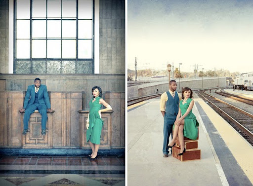 train station romantic couple