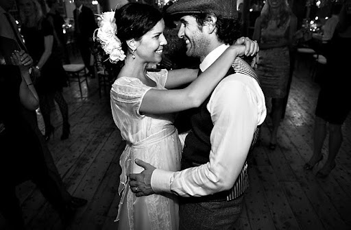 wedding couple dancing in barn