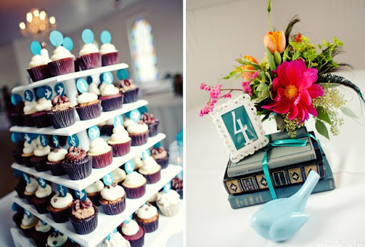 vintage books as table numbers for wedding reception
