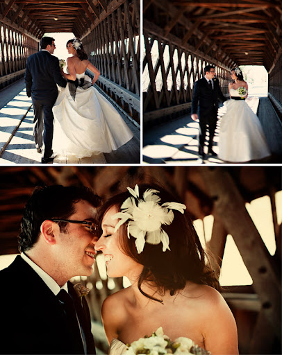 wedding dress with black sash haripiece