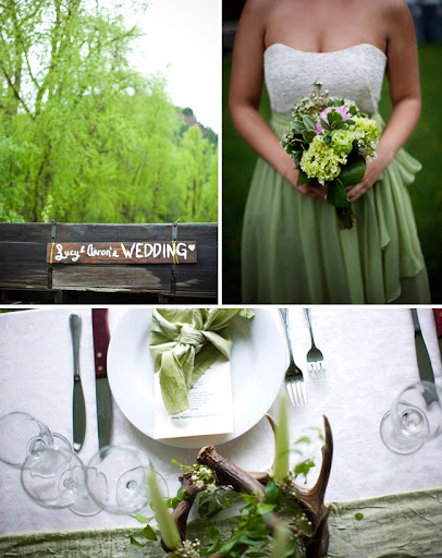 antler wedding Colorado green dress