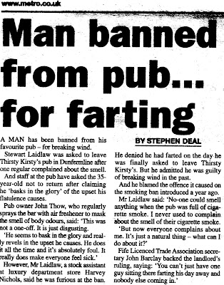 Image result for man banned from dunfermline pub for farting