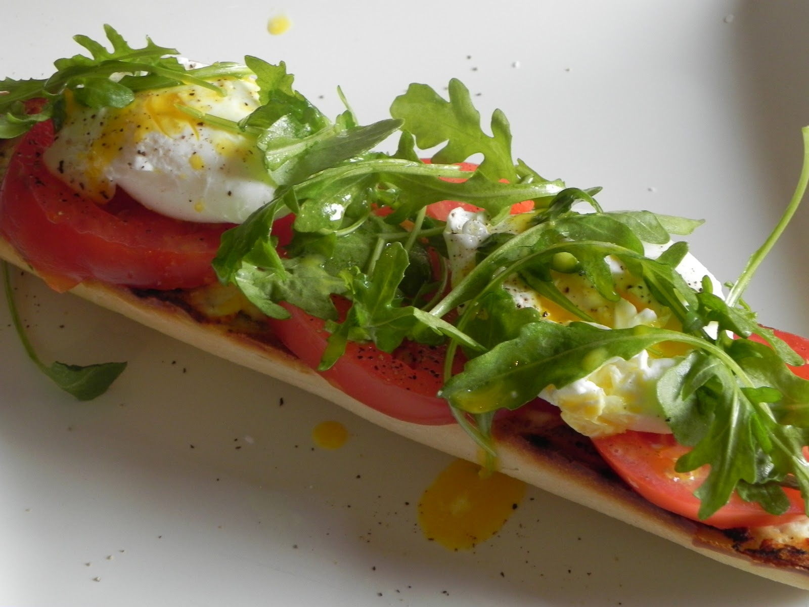 Farrah's Food Adventures Poached Eggs on Toasted Baguette with Goat Cheese