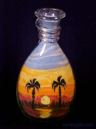 Handicrafts ابريق من الزجاج عليه رسم غروب الشمس Jug Of Glass By Drawing Sunset