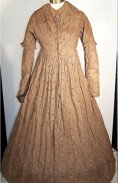 Stitches Through Time: 1840's Brown Calico Dress