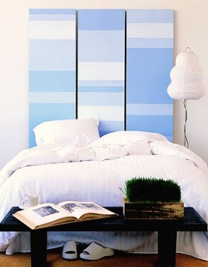 painted headboard blue and white stripes