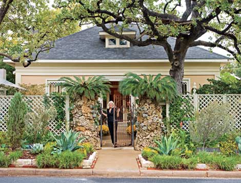 shell covered cottage and garden