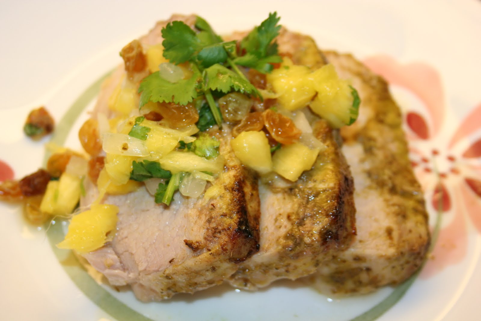 Kimmy's Kitchen Caribbean Pork Loin with PineappleRaisin Relish