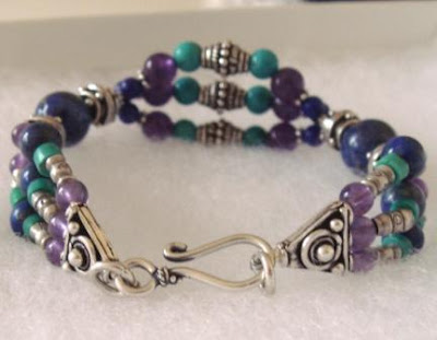 Egyptian Bracelet with Lapis Lazuli, Amethyst, Turquoise & Silver