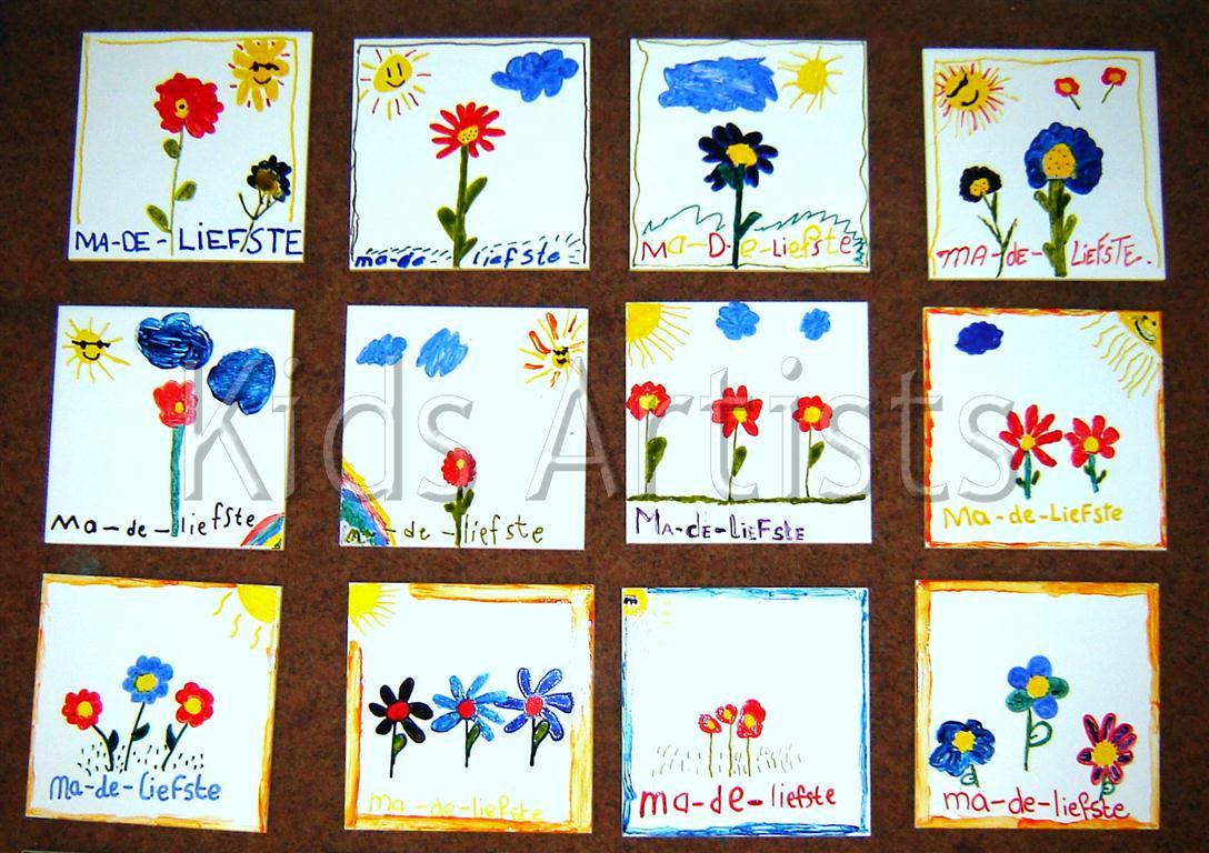 Kids Artists Tile with flowers for Mother's Day