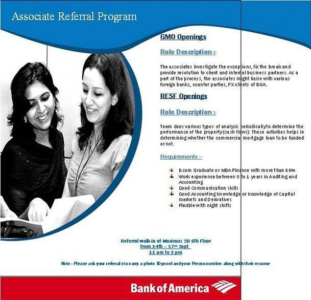 Requirement for Freshers at Bank of America (BOA)