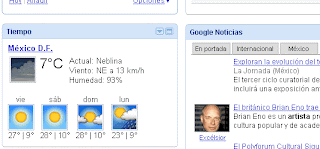 Figura 1. Captura de pantalla de mi iGoogle que muestra el tiempo atmosférico
