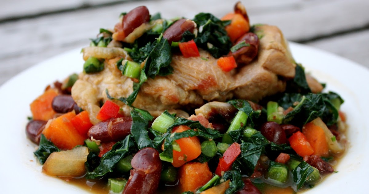 My Own Private Kitchen Bacon Braised Chicken with Kidney Beans and Kale