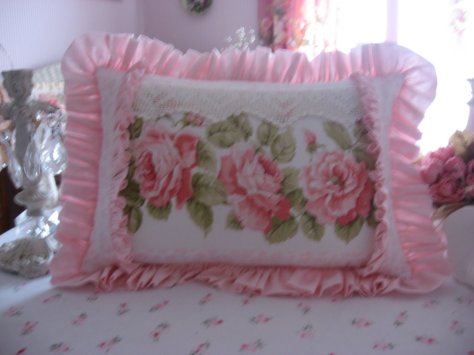 Shabby Cats and Roses 2 Pretty pillows all stuffed & on Ebay!