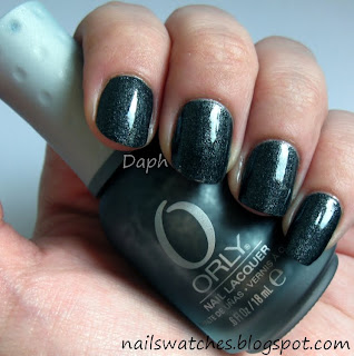 Orly Iron Butterfly with topcoat orly iron butterfly matte black shimmer nailpolish glam rock collection 2010 nailswatches with topcoat shiny