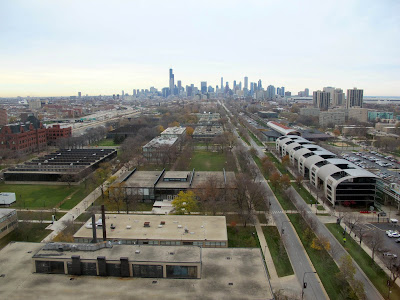Chicago skyline IIT Mies aerial birds eye