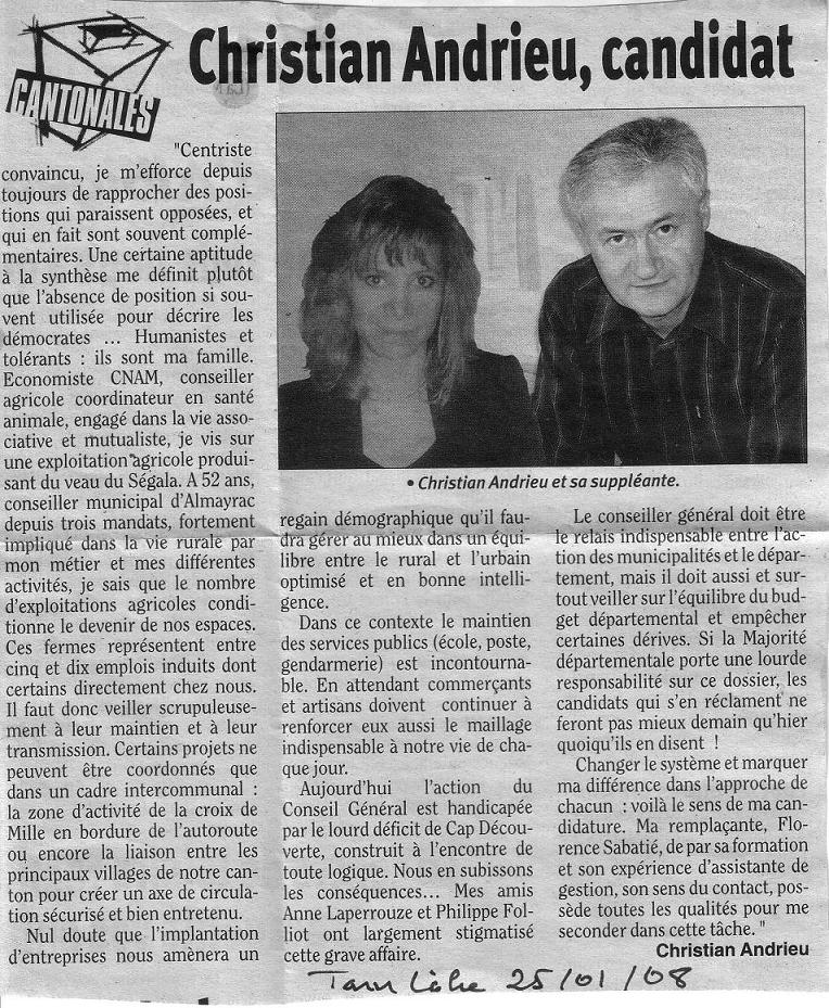 Le Tarn Libre du 25/01/2008