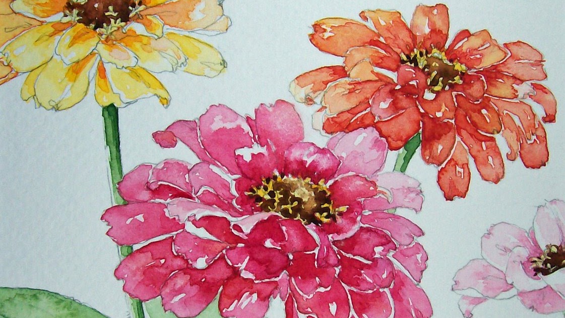 Daily Watercolors ZINNIAS WATERCOLOR PAINTING
