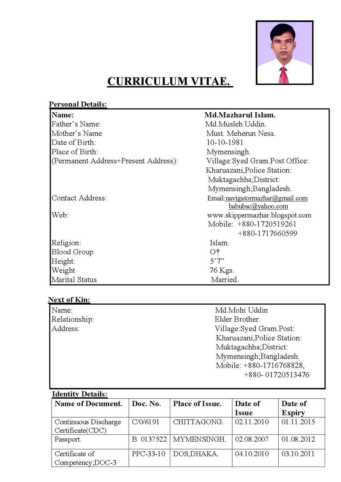 marine resume format
