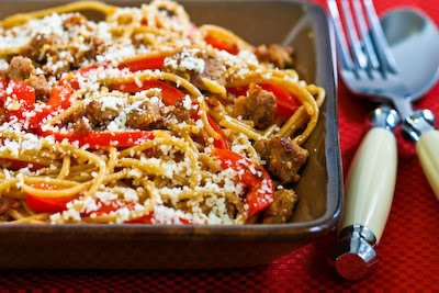Whole Wheat Spaghetti with sausage and peppers