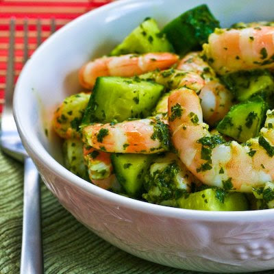 Spicy Shrimp and Cucumber Salad with Mint, Lemon, and Cumin found on KalynsKitchen.com