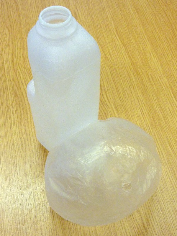 Steve Edmondson Inflating milk bottles to make plastic bags