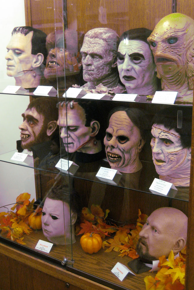 Riverside Library Mask Display  Blood Curdling Blog of Monster Masks