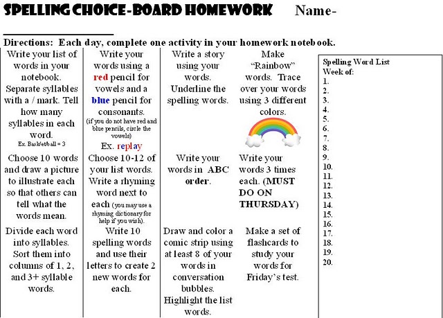 Homework Choice Boards