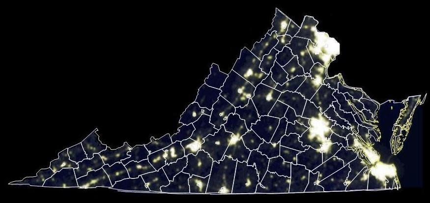 Satellite Map Of Virginia Dark Virginia Sky: Satellite Map Of Virginia Light Pollution