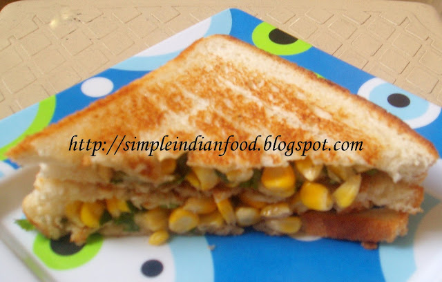 Simple Indian Food- An Easy Cooking Blog: Grilled cheese corn sandwich