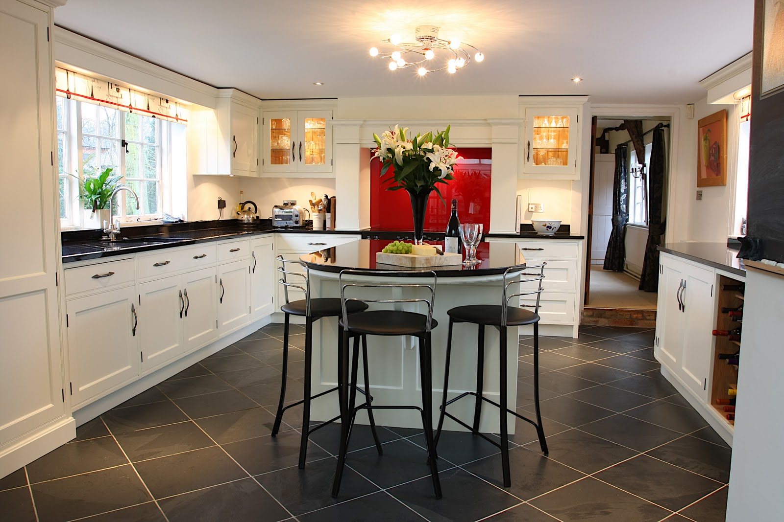 Kitchen cabinet hardware hinges Kitchen with White Cabinets and Slate Floor